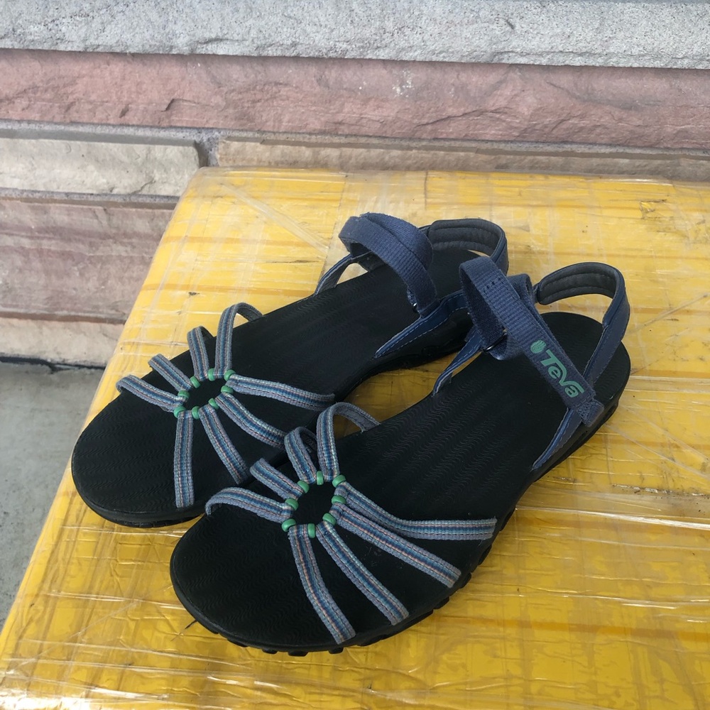 Teva Women’s Strappy Outdoor Black and Gray with Green Accent Sandals Size 10 - Picture 13 of 15